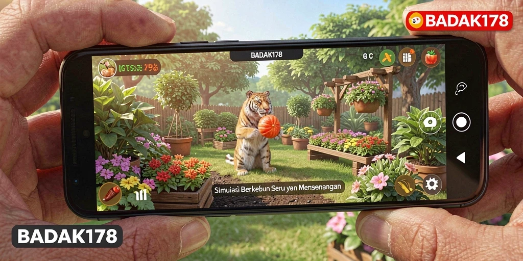 Screenshot utama BADAK178 menampilkan aktivitas berkebun yang seru dan interaktif.
