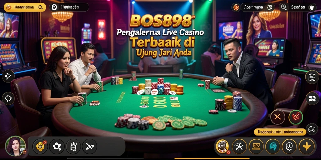 Screenshot gameplay Live Casino menunjukkan dealer profesional dan suasana yang mendebarkan.