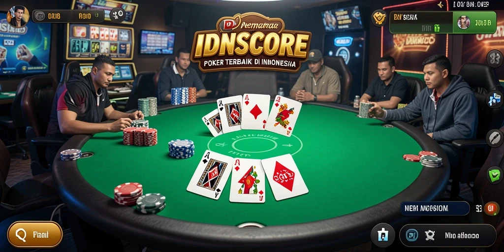Screenshot gameplay IDNSCORE menampilkan aksi seru dalam pertandingan Poker.