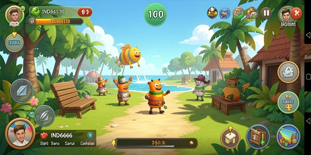 Tampilan gameplay IND666 yang ceria dan penuh warna.