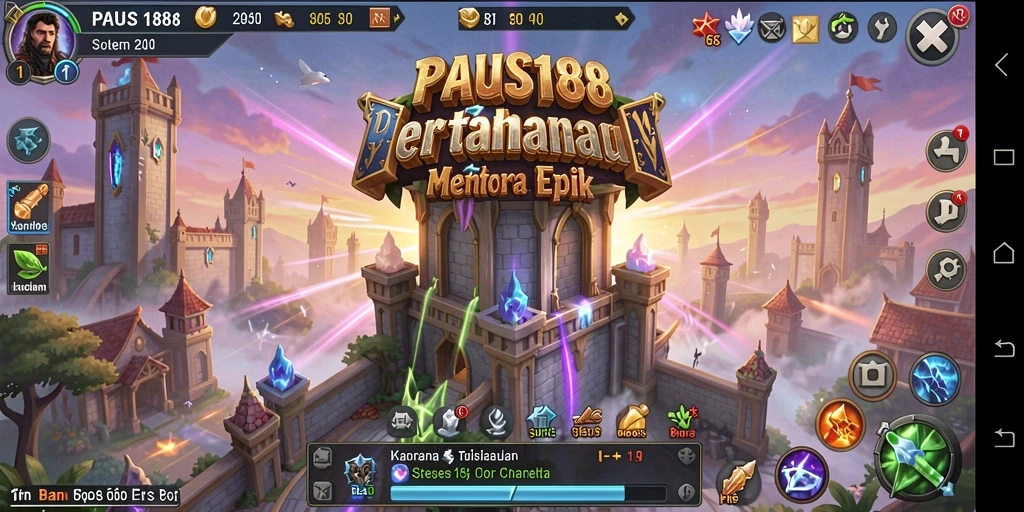 Tangkapan layar utama PAUS188 menampilkan intensitas pertempuran dalam game Tower Defense.