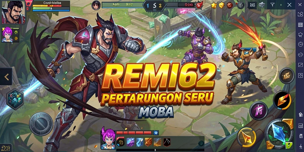 Tampilan gameplay seru dalam game MOBA REMI62.