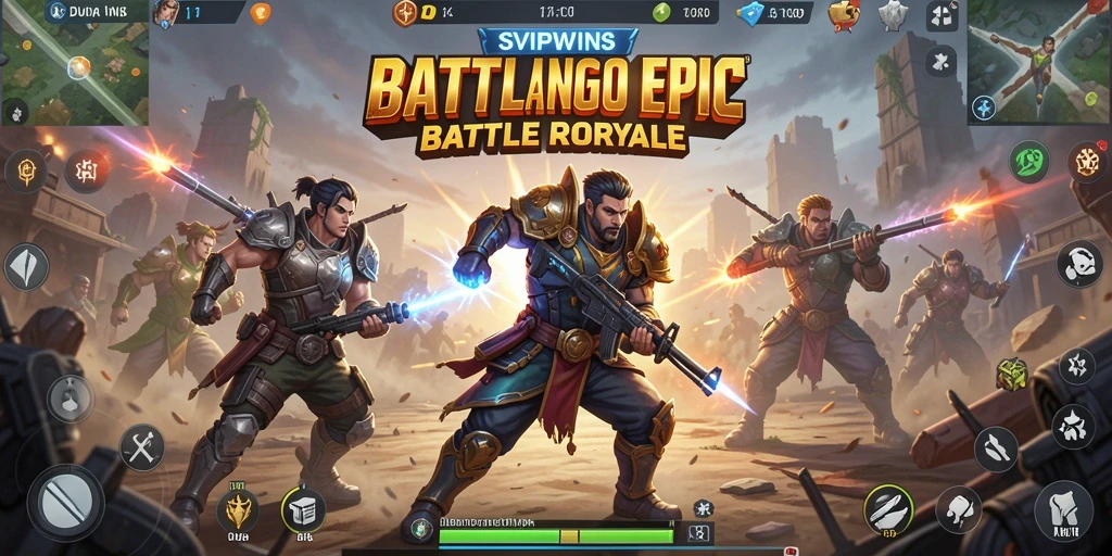 Screenshot utama SVIPWINS menampilkan aksi pertarungan intens di dunia Battle Royale.