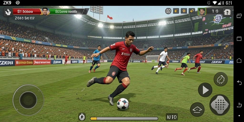 Gameplay seru ZK9 dengan aksi sepak bola yang intens.